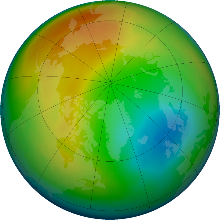Arctic ozone map for January 1992